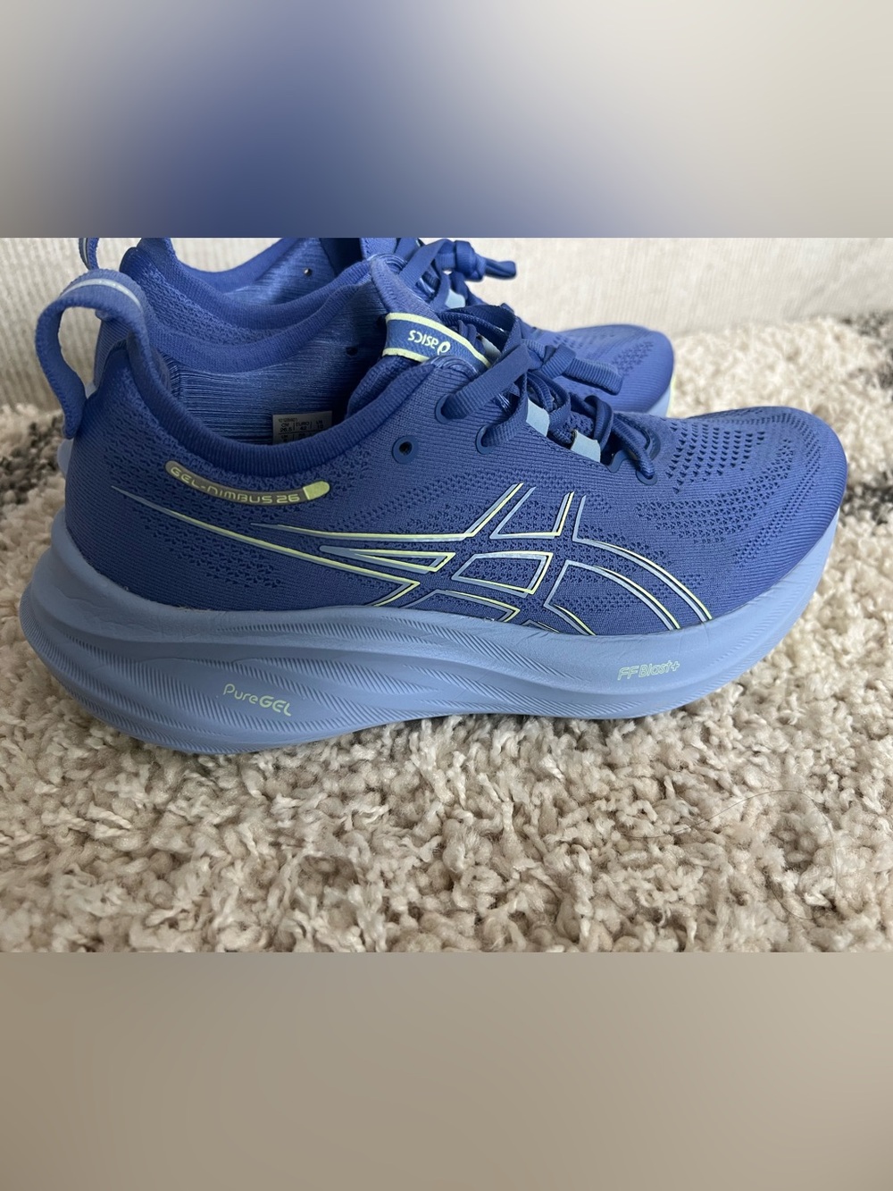 ASICS Women Gel-Nimbus 26 running shoes in a sapphire and light blue colorway